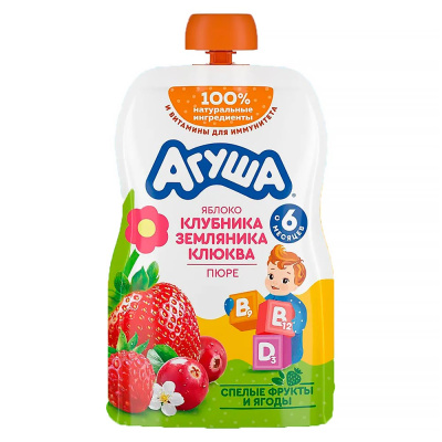 Пюре Яблоко клубника земляника клюква 80 г с 6 месяцев Агуша 1